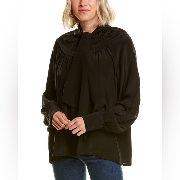 Fil de Vie / Silk Pamona Blouse tie neck flowy top large L - Picture 4 of 8